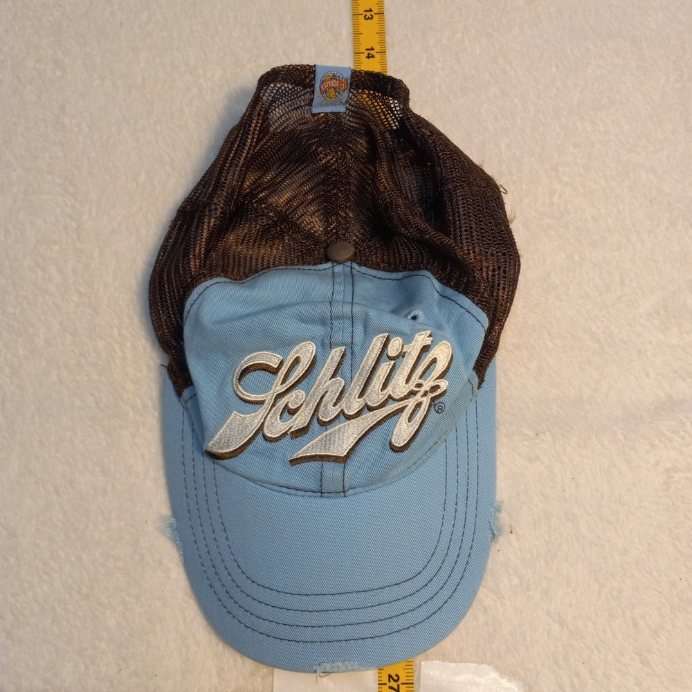 Schlitz Beer Breweriana Mesh Back Snapback Trucker Baseball Hat Cap LIGHT BLUE